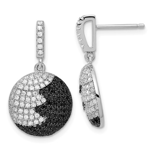 True Fire Sterling Silver Black & White CZ Circle Dangle Post Earrings