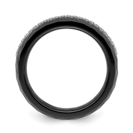 Brilliant Embers Sterling Silver Rhodium-plated 23 Stone Micro Pavé CZ and Black Ceramic Band