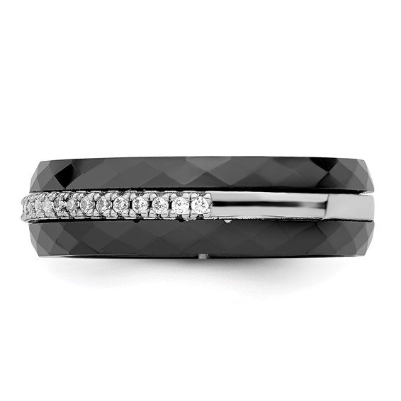 Brilliant Embers Sterling Silver Rhodium-plated 23 Stone Micro Pavé CZ and Black Ceramic Band