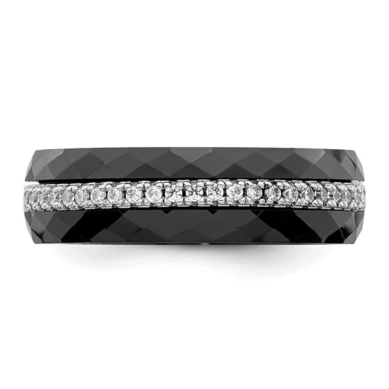 Brilliant Embers Sterling Silver Rhodium-plated 23 Stone Micro Pavé CZ and Black Ceramic Band