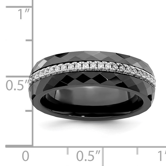 Brilliant Embers Sterling Silver Rhodium-plated 23 Stone Micro Pavé CZ and Black Ceramic Band