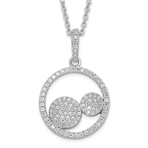 Sterling Silver & CZ Brilliant Embers Circles Necklace with Ext, 2"