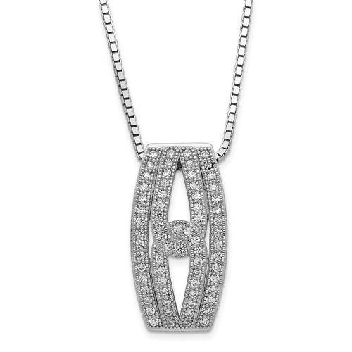 Brilliant Embers Sterling Silver Rhod-plated Polished CZ Necklace with Ext, 2"