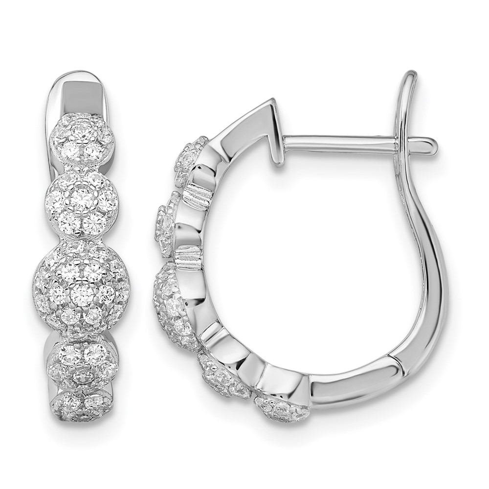 Brilliant Embers Sterling Silver Rhodium-plated 92 Stone Micro Pavé CZ Hinged Hoop Earrings