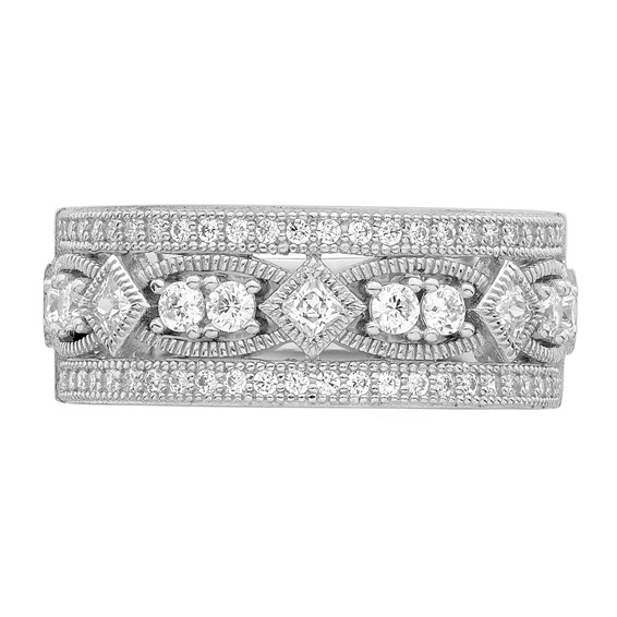 Brilliant Embers Sterling Silver Rhodium-plated 59 Stone Micro Pavé CZ Polished Ring