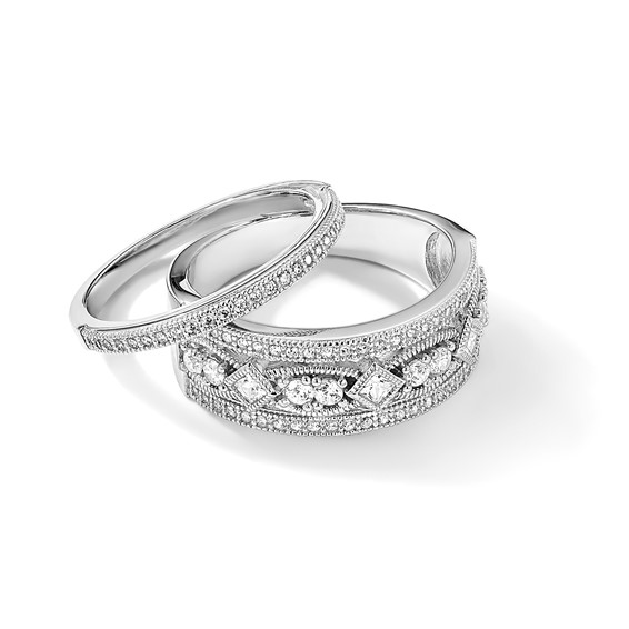 Brilliant Embers Sterling Silver Rhodium-plated 59 Stone Micro Pavé CZ Polished Ring