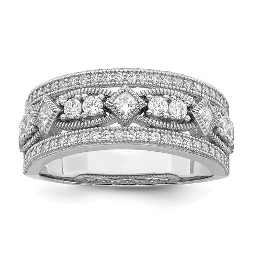 Brilliant Embers Sterling Silver Rhodium-plated 59 Stone Micro Pavé CZ Polished Ring