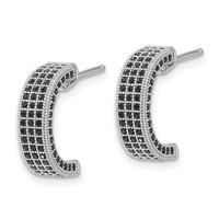 Sterling Silver True Fire Polished Black CZ Post C-Hoop Earrings view 2