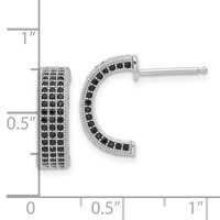 Sterling Silver True Fire Polished Black CZ Post C-Hoop Earrings view 3