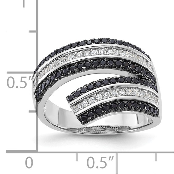 Sterling Silver Black & Clear CZ True Fire Ring