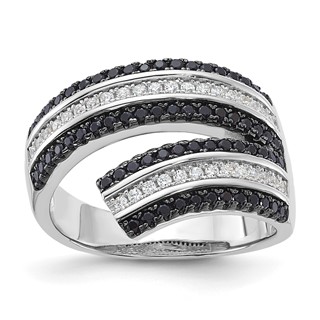 Sterling Silver Black & Clear CZ True Fire Ring