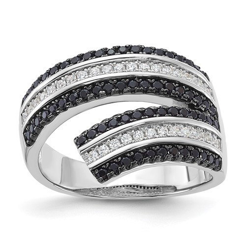 Sterling Silver Black & Clear CZ True Fire Ring
