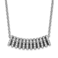 Sterling Silver Black Rhodium & CZ Brilliant Embers Curved Bar Necklace view 1