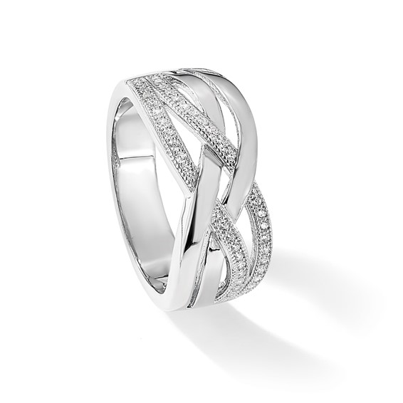 Brilliant Embers Sterling Silver Rhodium-plated 44 Stone Micro Pavé CZ Polished Ring