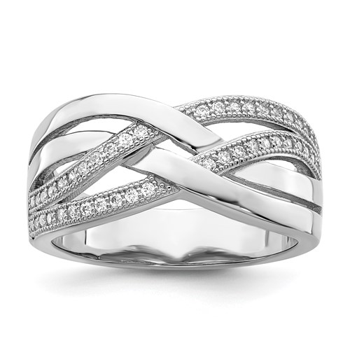 Brilliant Embers Sterling Silver Rhodium-plated 44 Stone Micro Pavé CZ Polished Ring