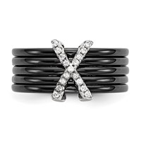Brilliant Embers Sterling Silver Rhodium-plated 17 Stone Micro Pavé CZ X Ceramic Ring view 4