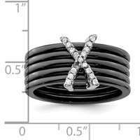 Brilliant Embers Sterling Silver Rhodium-plated 17 Stone Micro Pavé CZ X Ceramic Ring view 5