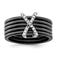 Brilliant Embers Sterling Silver Rhodium-plated 17 Stone Micro Pavé CZ X Ceramic Ring view 1