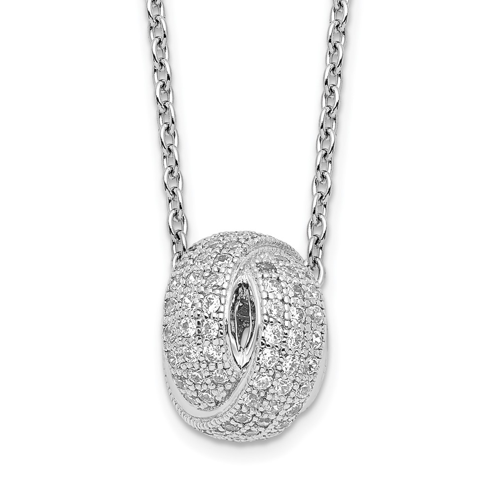 Brilliant Embers Sterling Silver Rhodium-plated 122 Stone Micro Pavé CZ Love Knot Necklace with 2 Inch Extender, 18"