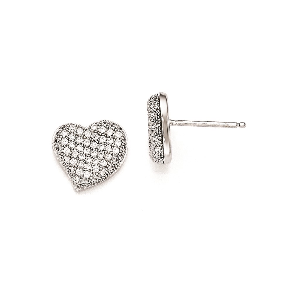 Sterling Silver & CZ Brilliant Embers Polished Heart Post Earrings