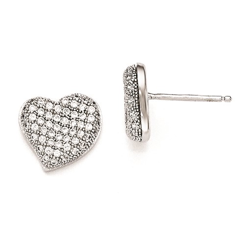 Sterling Silver & CZ Brilliant Embers Polished Heart Post Earrings