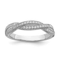 Brilliant Embers Sterling Silver Rhodium-plated 48 Stone Criss Cross Micro Pavé CZ Polished Ring view 1