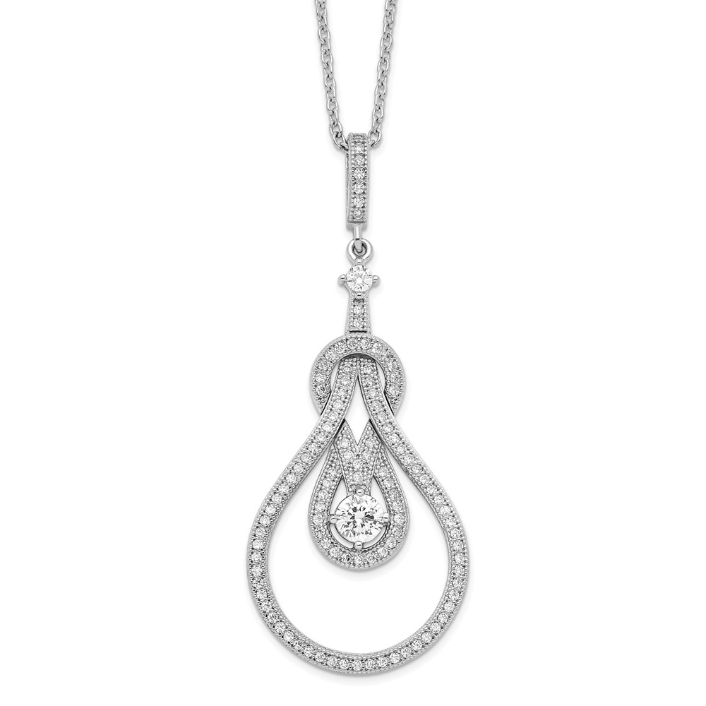 Brilliant Embers Sterling Silver Rhodium-plated 109 Stone Micro Pavé CZ Polished Necklace with 2 Inch Extender, 18"