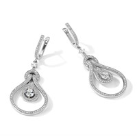 Brilliant Embers Sterling Silver Rhodium-plated 226 Stone CZ Hinged Hoop Chandelier Dangle Earrings view 5