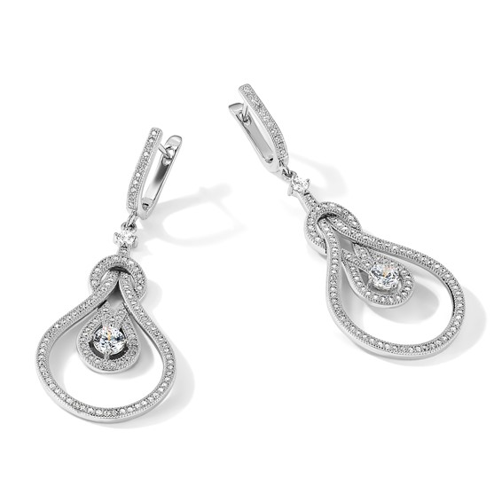 Brilliant Embers Sterling Silver Rhodium-plated 226 Stone CZ Hinged Hoop Chandelier Dangle Earrings