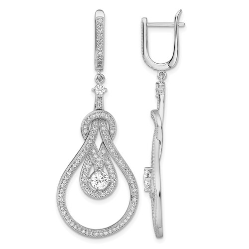 Brilliant Embers Sterling Silver Rhodium-plated 226 Stone CZ Hinged Hoop Chandelier Dangle Earrings