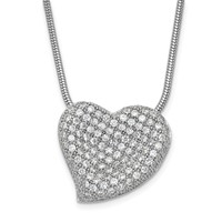 Sterling Silver Rhodium-Plated CZ Brilliant Embers Polished Heart Necklace view 1