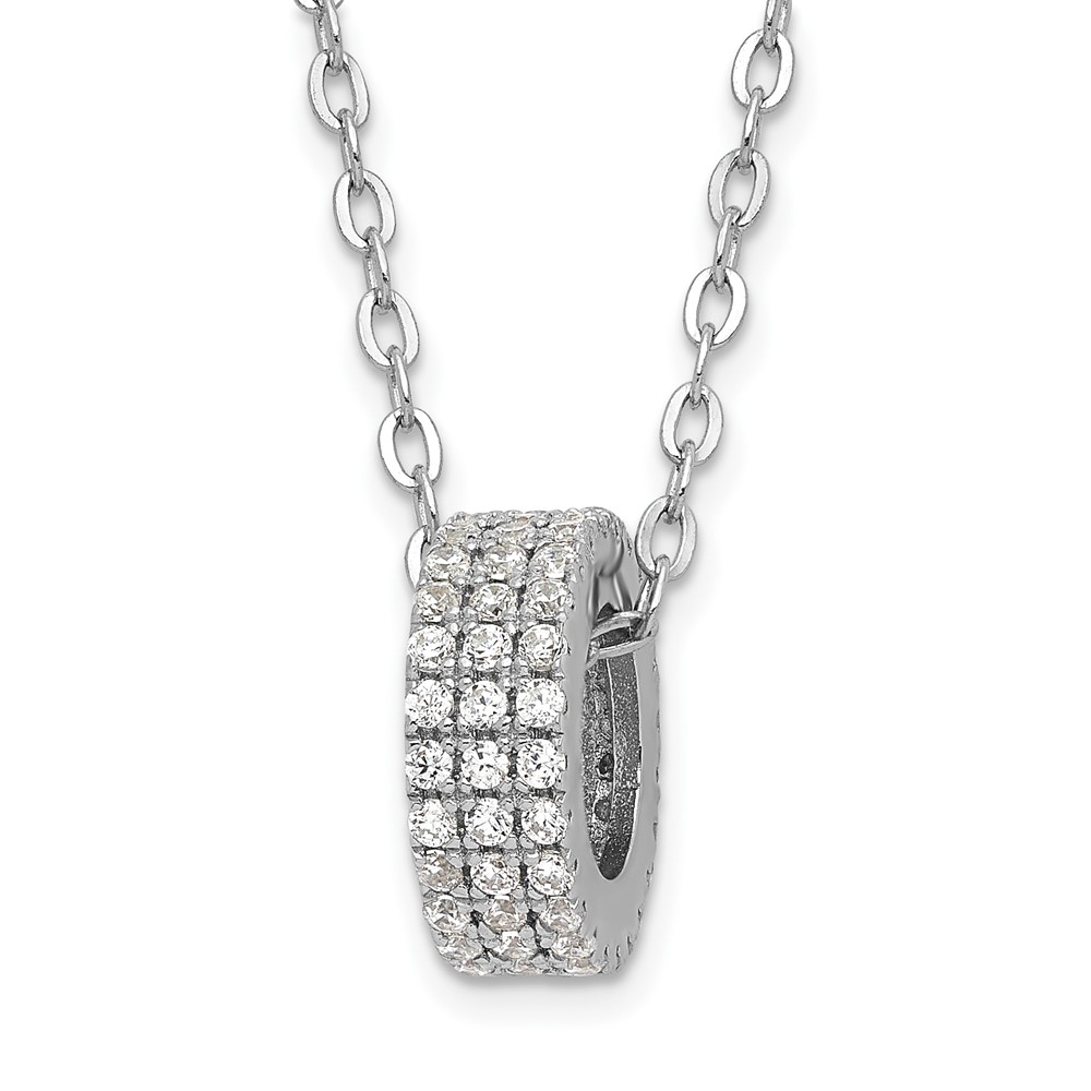 Sterling Silver & CZ Brilliant Embers Polished Circle Necklace with Ext., 1"
