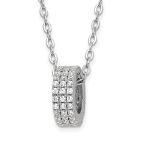 Sterling Silver & CZ Brilliant Embers Polished Circle Necklace with Ext., 1" view 1