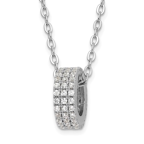 Sterling Silver & CZ Brilliant Embers Polished Circle Necklace with Ext., 1"