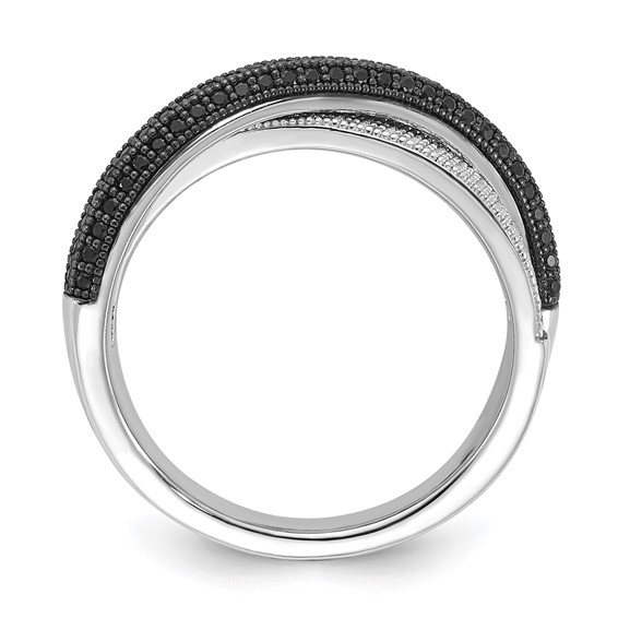 Sterling Silver Black & Clear CZ "X" True Fire Polished Ring