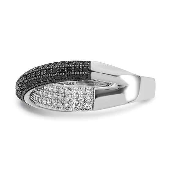 Sterling Silver Black & Clear CZ "X" True Fire Polished Ring
