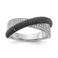 Sterling Silver Black & Clear CZ X True Fire Polished Ring view 1