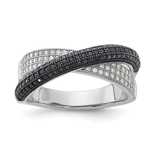 Sterling Silver Black & Clear CZ X True Fire Polished Ring