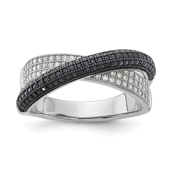 Sterling Silver Black & Clear CZ "X" True Fire Polished Ring