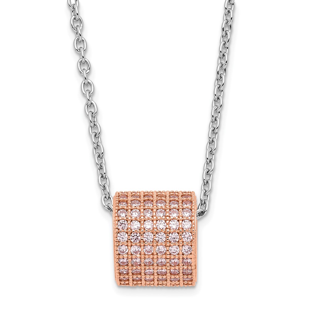 Brilliant Embers Sterling Silver Rose Gold-plated Pink CZ Necklace with Ext, 2"