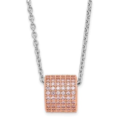 Brilliant Embers Sterling Silver Rose Gold-plated Pink CZ Necklace with Ext, 2"