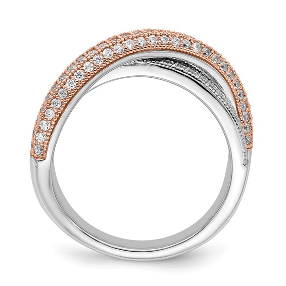 Brilliant Embers Sterling Silver Rose Gold-plated Rhodium-plated 162 Stone Micro Pavé CZ Polished Ring