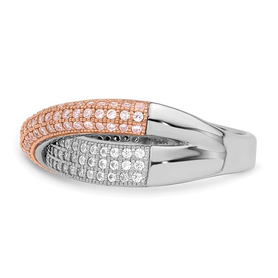Brilliant Embers Sterling Silver Rose Gold-plated Rhodium-plated 162 Stone Micro Pavé CZ Polished Ring