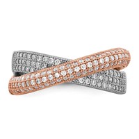 Brilliant Embers Sterling Silver Rose Gold-plated Rhodium-plated 162 Stone Micro Pavé CZ Polished Ring view 4