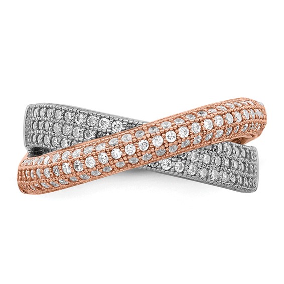 Brilliant Embers Sterling Silver Rose Gold-plated Rhodium-plated 162 Stone Micro Pavé CZ Polished Ring