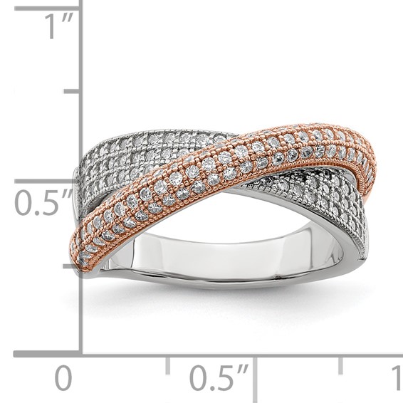 Brilliant Embers Sterling Silver Rose Gold-plated Rhodium-plated 162 Stone Micro Pavé CZ Polished Ring