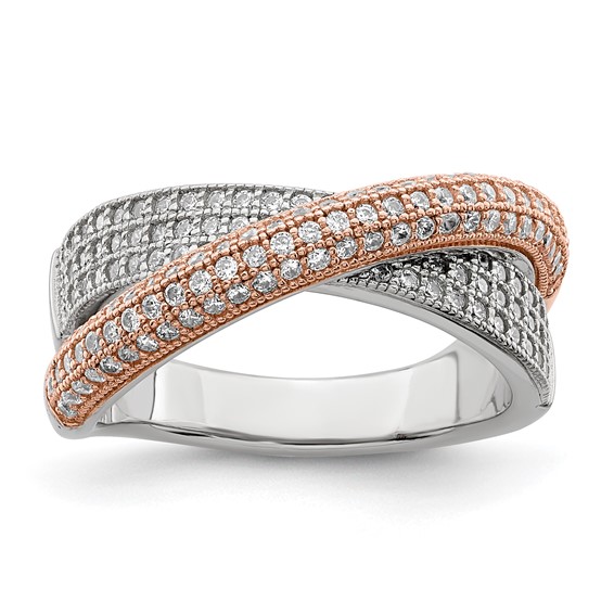 Brilliant Embers Sterling Silver Rose Gold-plated Rhodium-plated 162 Stone Micro Pavé CZ Polished Ring