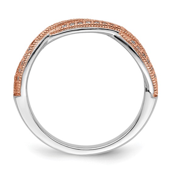 Brilliant Embers Sterling Silver Rose Gold-plated Rhodium-plated 48 Stone Criss Cross Micro Pavé CZ Polished Ring