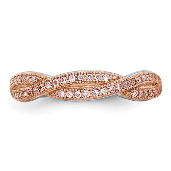 Brilliant Embers Sterling Silver Rose Gold-plated Rhodium-plated 48 Stone Criss Cross Micro Pavé CZ Polished Ring