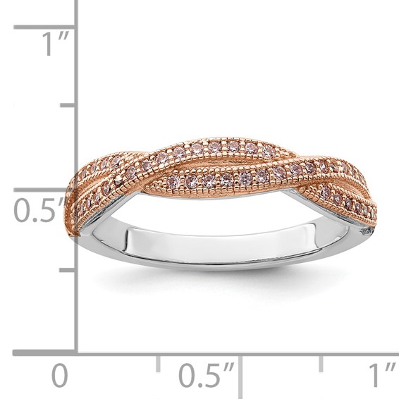 Brilliant Embers Sterling Silver Rose Gold-plated Rhodium-plated 48 Stone Criss Cross Micro Pavé CZ Polished Ring
